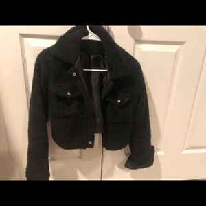 Black cropped teddy jacket